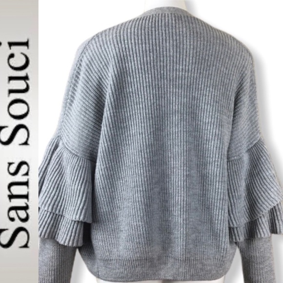 SANS SOUCI Ruffled Sleeve Open Front  Cardigan - Picture 3 of 4